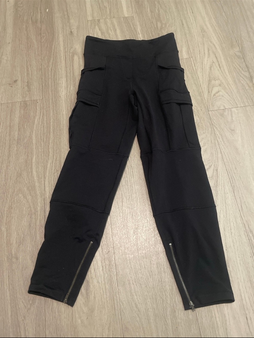 lululemon athletica Black Cargo Pocket Leggings with Ankle Zippers